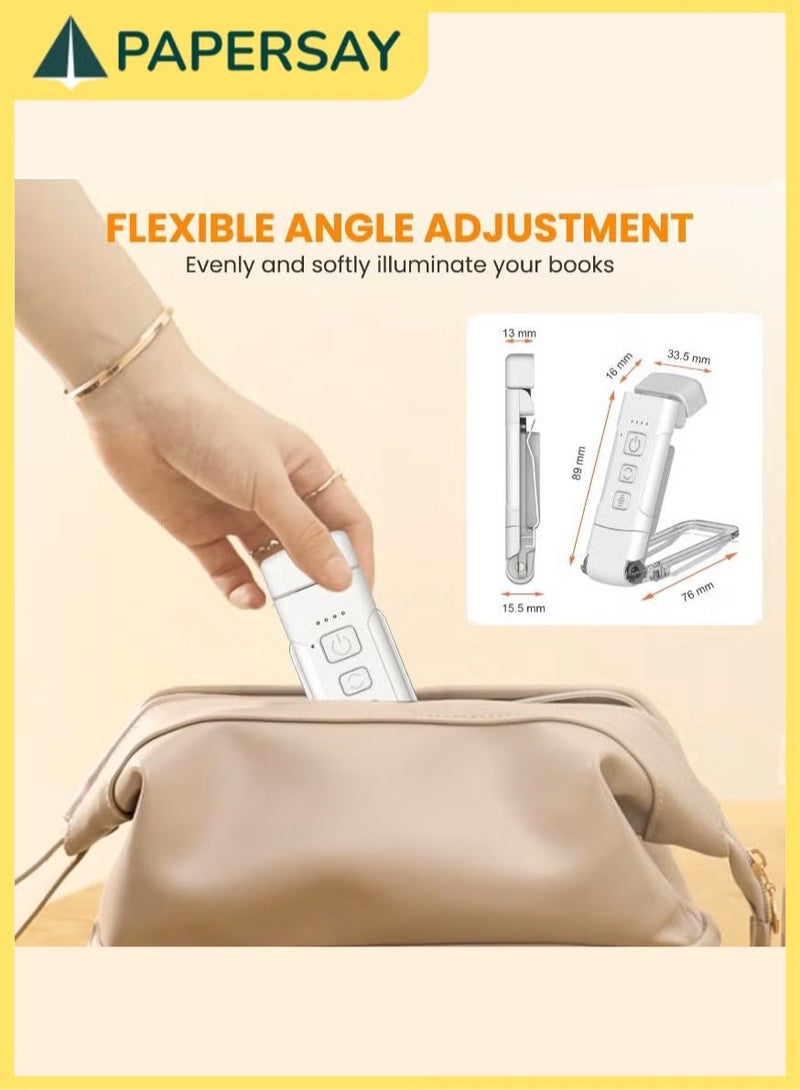 PAPERSAY USB Rechargeable Book Light for Reading in Bed, Book Reading Light with Clip,3 Amber Colors and 5 Adjustable Brightness,Small and Convenient, Eye Protection, for Kids and Book Lovers(White) - Image 2